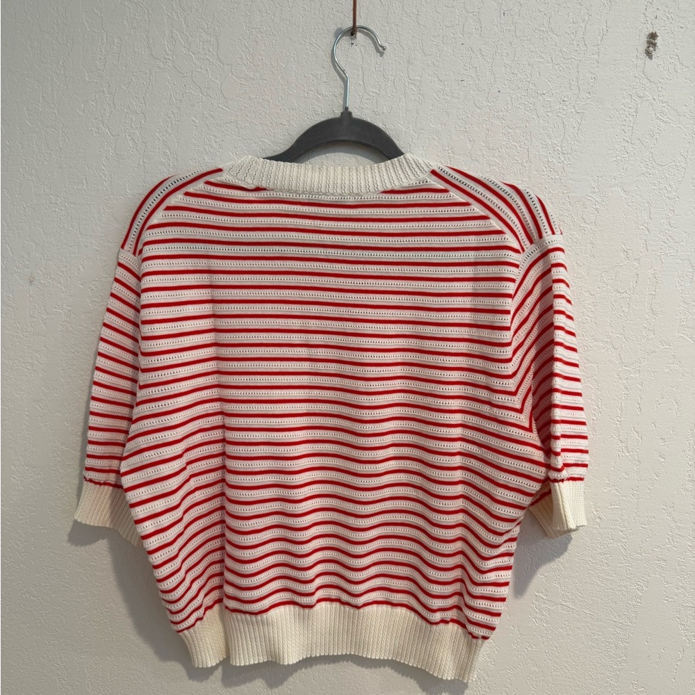 Madewell Red and Cream Striped Short-Sleeve Knit Sweater XL - Picture 2 of 5